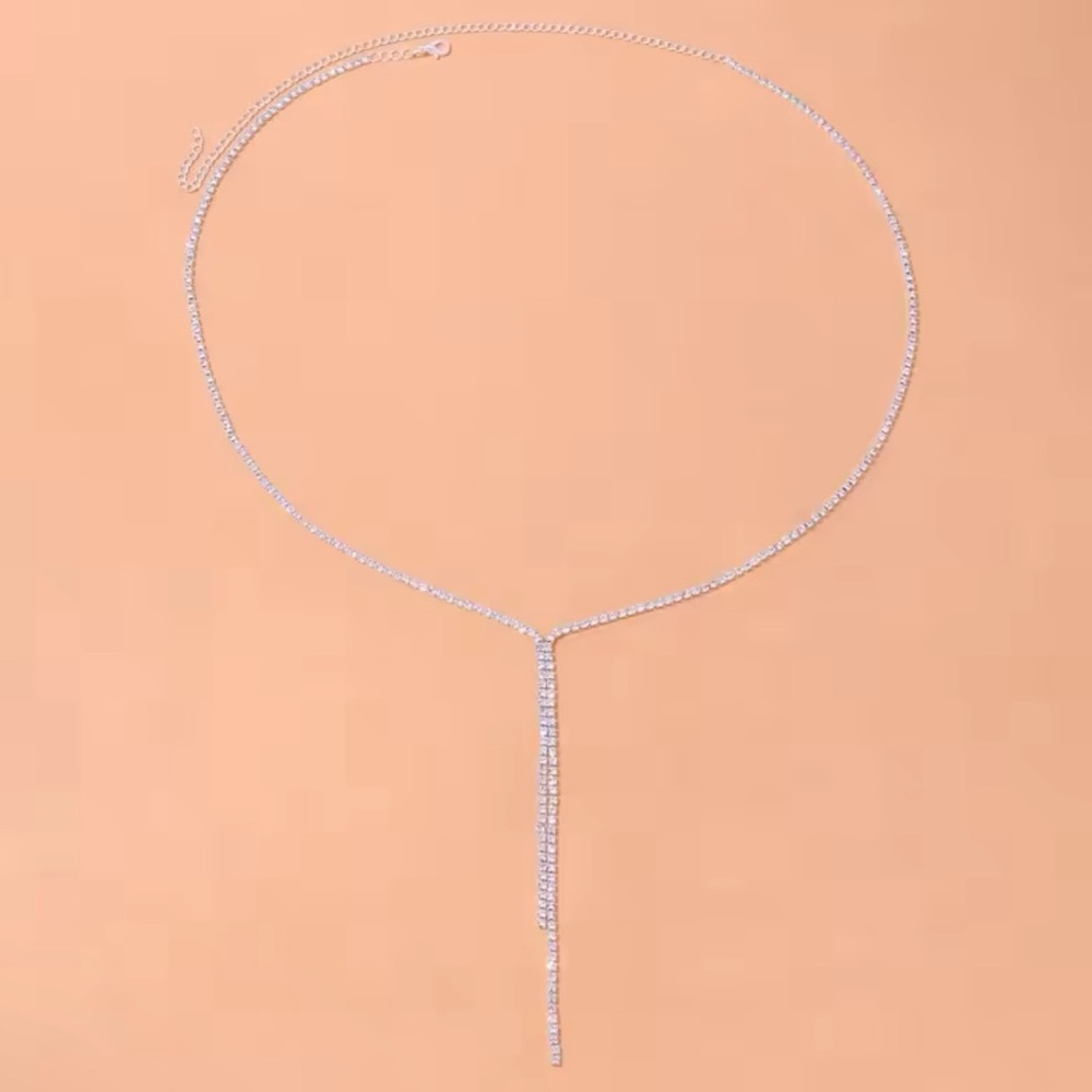 Rhinestone Y Shape Long Necklace Boho Jewelry for Women - Picture 4 of 5